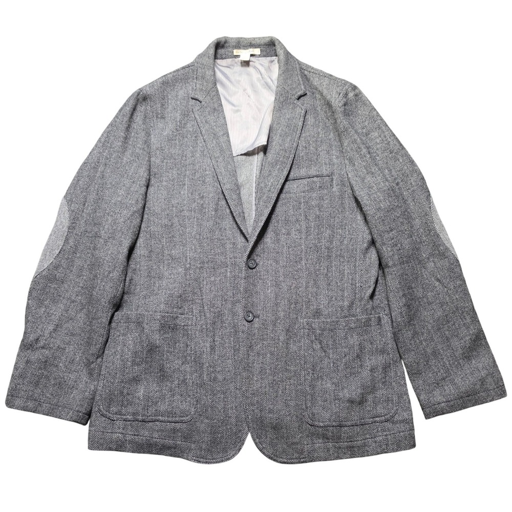 Carbon 2 Cobalt Blazer Grey Mens Large Herringbone Wool Elbow Patch Sport Coat